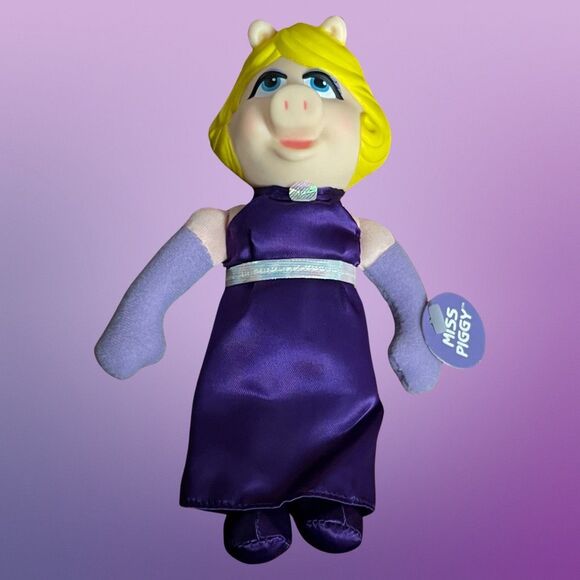 NWT Vintage 1991 MISS PIGGY Doll Purple Dress Soft Body Vinyl Head Jim Henson 7” - Picture 6 of 6